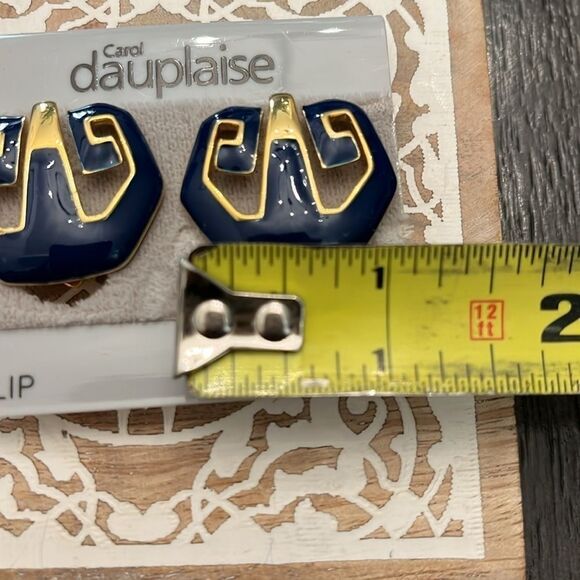 Carol Dauplaise NWT Geometric Clip-On Earrings - Navy Blue Gold - Bold Modern - Picture 3 of 5